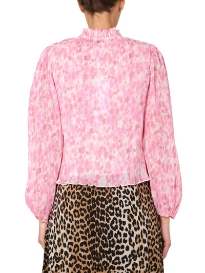 Shop Ganni Blouse With Floral Print In Pink