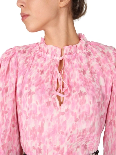 Shop Ganni Blouse With Floral Print In Pink