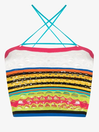 Shop Agr White Striped Crazy Knit Crop Top