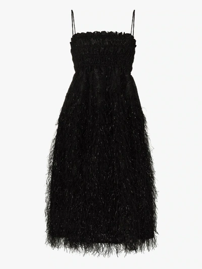 Shop Ganni Feathered Cocktail Dress In Black