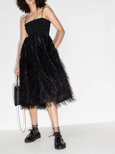 Shop Ganni Feathered Cocktail Dress In Black