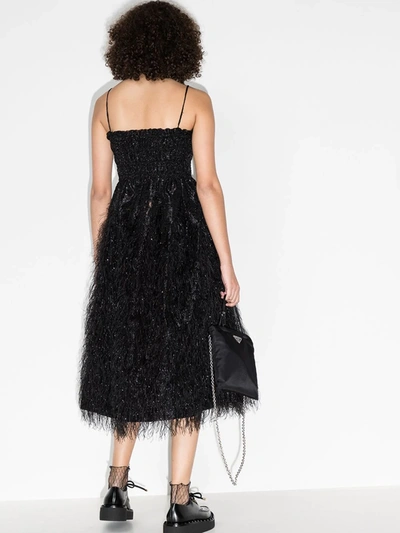 Shop Ganni Feathered Cocktail Dress In Black