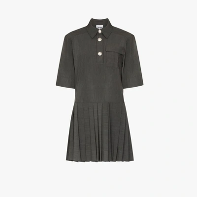 Shop Ganni Grey Mélange Suiting Mini Shirt Dress