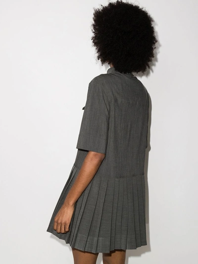 Shop Ganni Grey Mélange Suiting Mini Shirt Dress