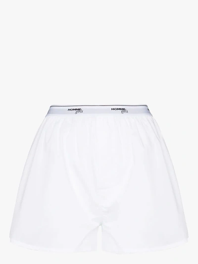 Shop Hommegirls Logo Waistband Boxer Shorts - Women's - Cotton In White