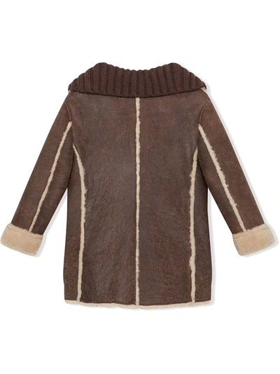 Shop Dolce & Gabbana Shearling-trim Double-breasted Coat In Brown
