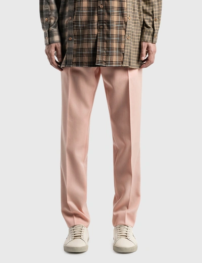 Shop Burberry Check Side Stripe Dry Wool Twill Tailored Trousers In Pink