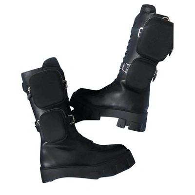 Pre-owned Prada Monolith Black Leather Boots