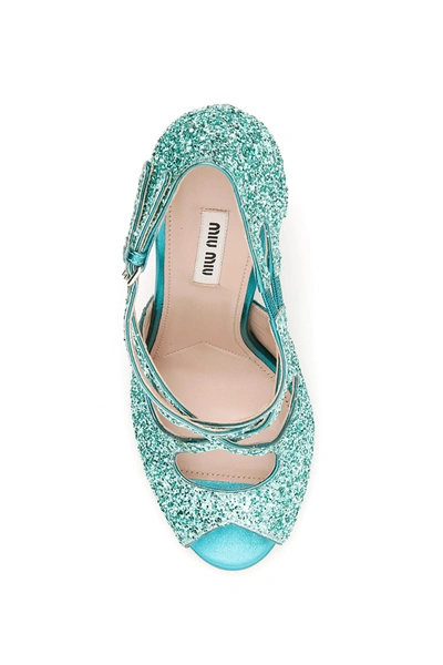 Shop Miu Miu Glitter Pumps 100 In Acqua