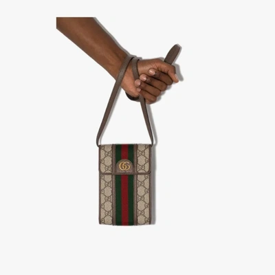 Shop Gucci Brown Ophidia Gg Supreme Phone Bag In Neutrals