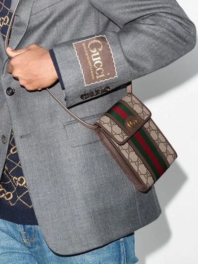 Shop Gucci Brown Ophidia Gg Supreme Phone Bag In Neutrals