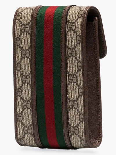 Shop Gucci Brown Ophidia Gg Supreme Phone Bag In Neutrals