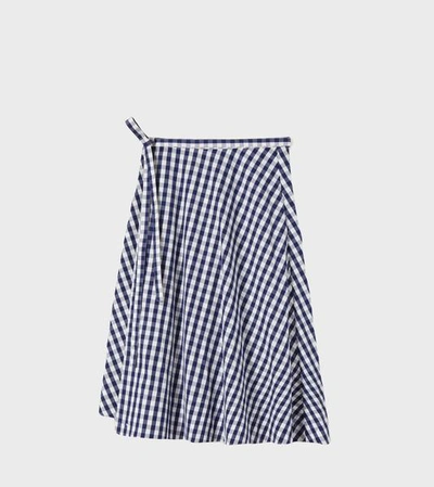 Shop Mansur Gavriel Gingham Wrap Skirt In Blu Gingham