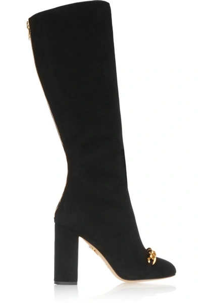 Charlotte Olympia Woman Barbara Embellished Suede Knee Boots Black In Nero
