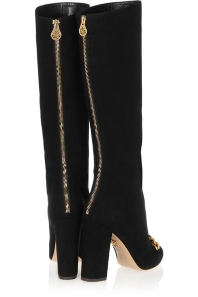Shop Charlotte Olympia Barbara Embellished Suede Knee Boots In Black