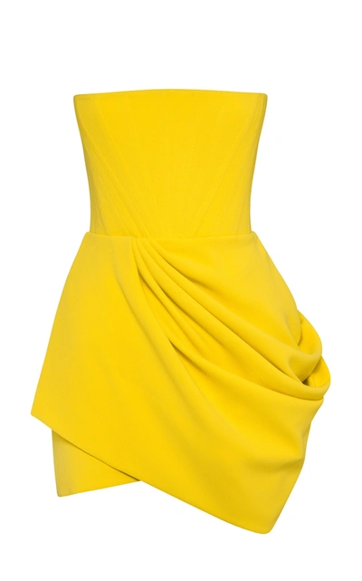 Shop Alex Perry Exclusive Buckley Draped Stretch Crepe Strapless Mini Dress In Yellow