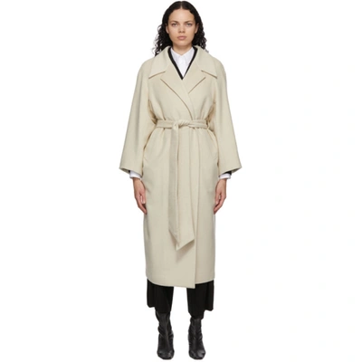 Shop Mame Kurogouchi Off-white Wool Shaggy Belted Coat