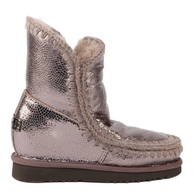 Shop Mou Eskimo Ineer Wedge Boots In Metallic Sheepskin In Spyral Camel