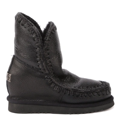 Shop Mou Eskimo Ineer Wedge Boots In Sheepskin In Spyral Black