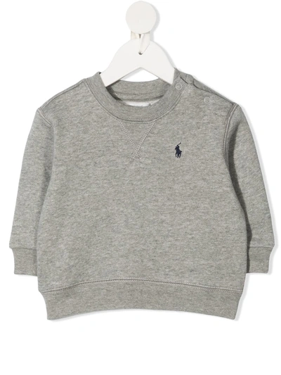 Shop Ralph Lauren Logo Embroidered Crew Neck Sweatshirt In 灰色