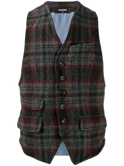 Shop Dsquared2 Checked Wool Waistcoat In Grey