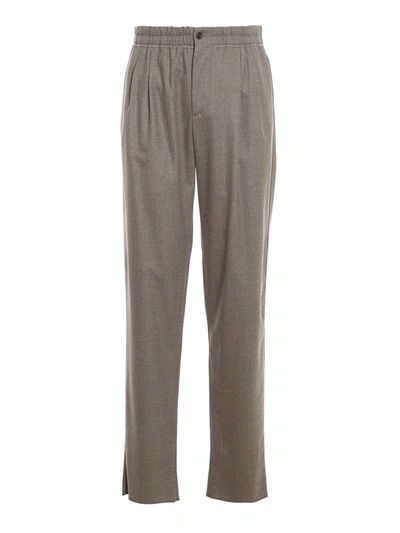 Shop Giorgio Armani Stretch Virgin Wool Trousers In Brown