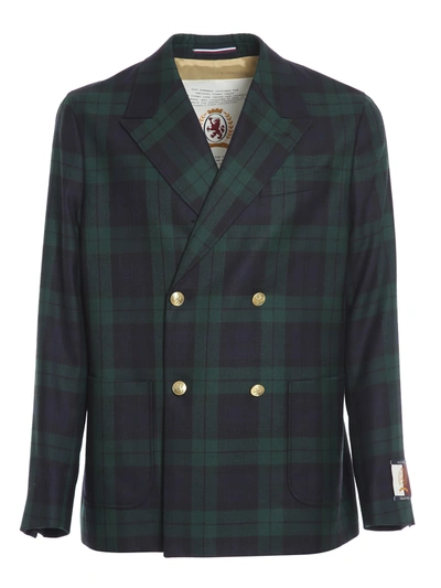 Shop Tommy Hilfiger Check Print Blazer In Dark Green