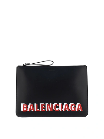 Shop Balenciaga Leather Pouch In Black