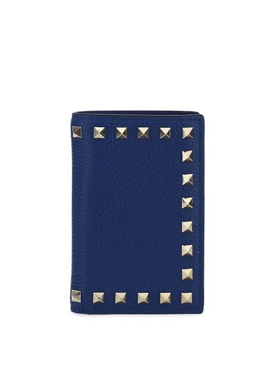 Shop Valentino Rockstud Bifold Wallet In Blue