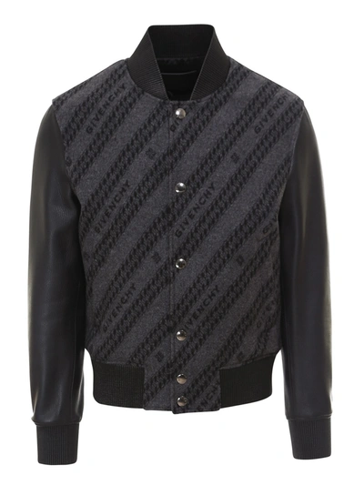 Shop Givenchy Leather Sleeved Bomber Jacket In Black
