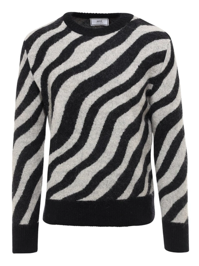 Shop Ami Alexandre Mattiussi Zebra-striped Patterned Crewneck In Black