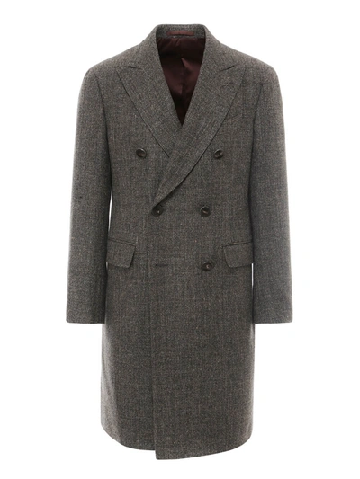 Shop Lardini Wool Blend Double-breasted Coat In Grey