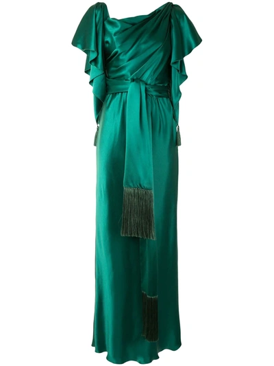 Shop Dolce & Gabbana Cape Sleeves Tied Long Dress In Green