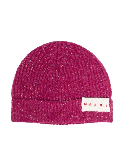 Marni Logo-patch Fleck Beanie Hat In Pink | ModeSens