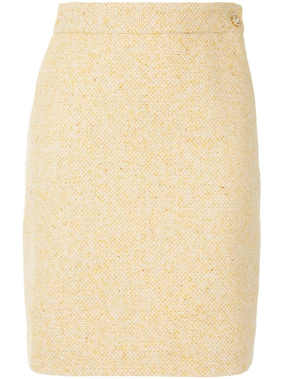Shop Gucci High-waisted Tweed Skirt In Yellow