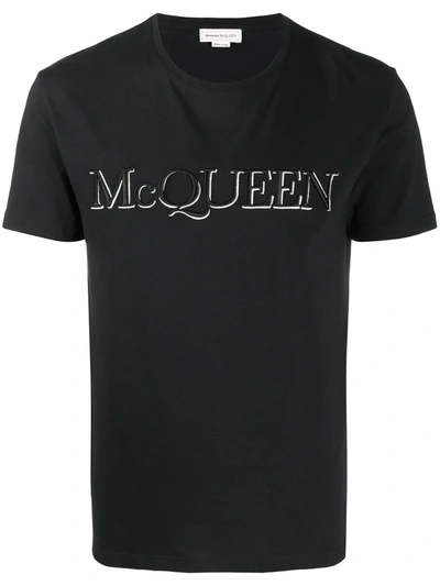 Shop Alexander Mcqueen Embroidered Logo Cotton T-shirt In Black
