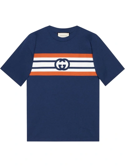 Shop Gucci Stripe-print T-shirt In Blue