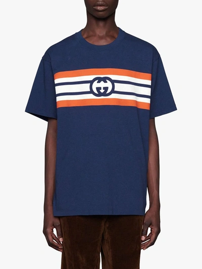 Shop Gucci Stripe-print T-shirt In Blue