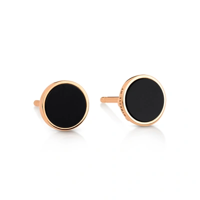 Shop Ginette Ny Ever Onyx Disc Studs In Pink Gold