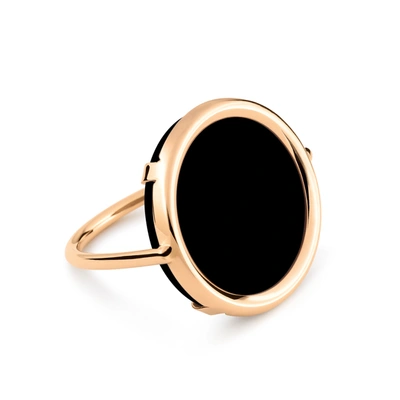 Shop Ginette Ny Black Onyx Disc Ring In Pink Gold