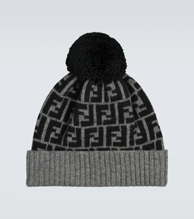 Shop Fendi Ff Wool Beanie In Black