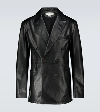 Shop Alexander Mcqueen Double-breasted Leather Jacket In Black