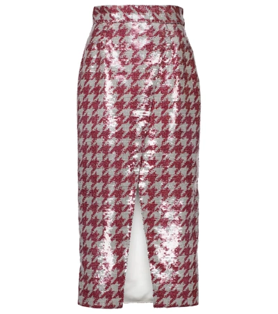 Shop Rodarte Sequined Houndstooth Pencil Skirt In Silver