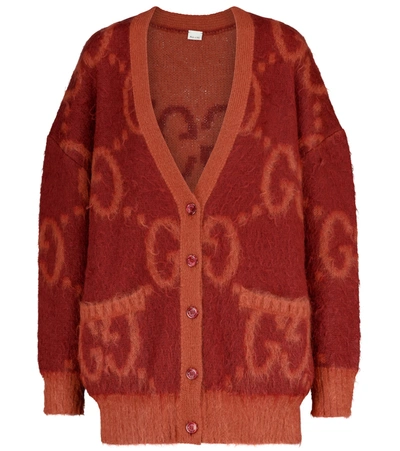 Shop Gucci Gg Reversible Mohair-blend Cardigan In Orange