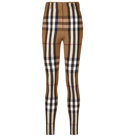 Shop Burberry Checked Stretch-jersey Skinny Pants In Brown