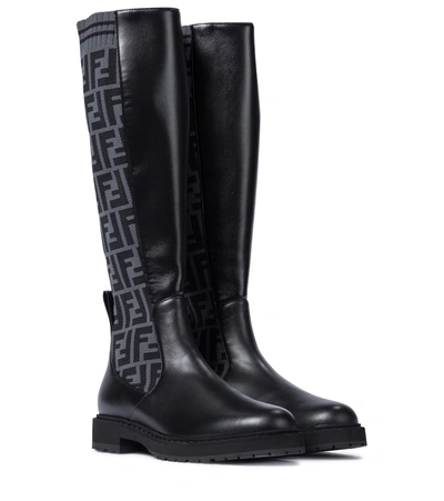 Shop Fendi Ff Leather Knee-high Boots In Black