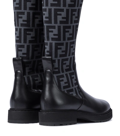 Shop Fendi Ff Leather Knee-high Boots In Black