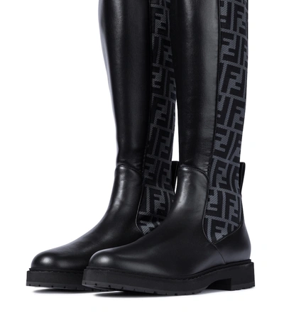 Shop Fendi Ff Leather Knee-high Boots In Black