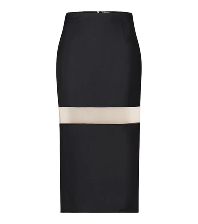 Shop Mugler Mesh-insert Wool Pencil Skirt In Black