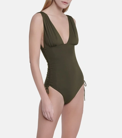 Shop Melissa Odabash Chile Ruched Swimsuit In Green